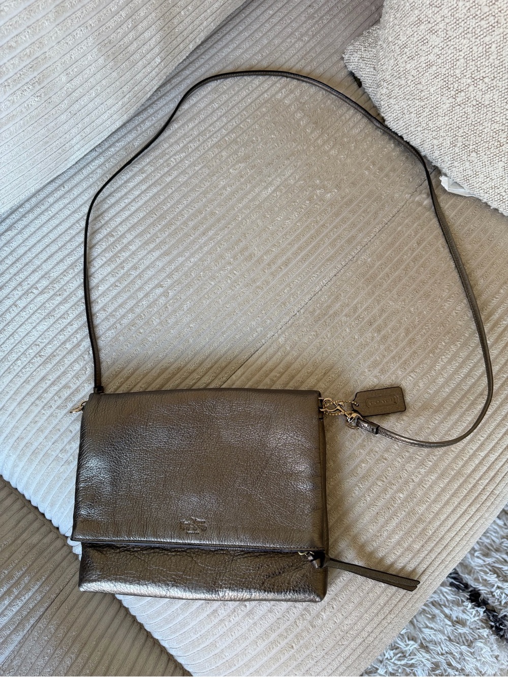 Coach Metallic Bronze Fold-Over Crossbody Clutch